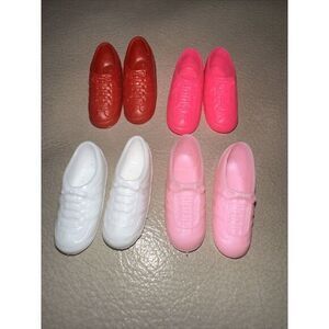 BARBIE SHOES LOT OF 4 PAIRS CLASSIC SNEAKERS IN WHITE PINK & RED TENNIS SHOES‎
